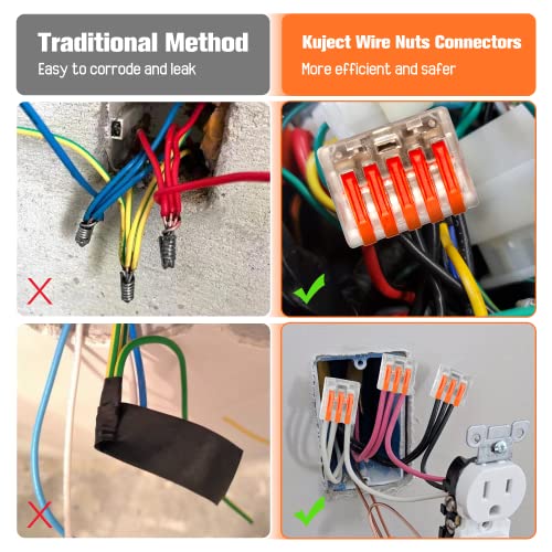 Kuject 200PCS Lever Wire Nuts Connectors Kit with 2/3/4/5/8 Conductor Combination, Electrical Lever Wire Connectors Push-in AWG 28-12, Wire Quick Connectors with 2 Circuit Inline Splices - Image 5