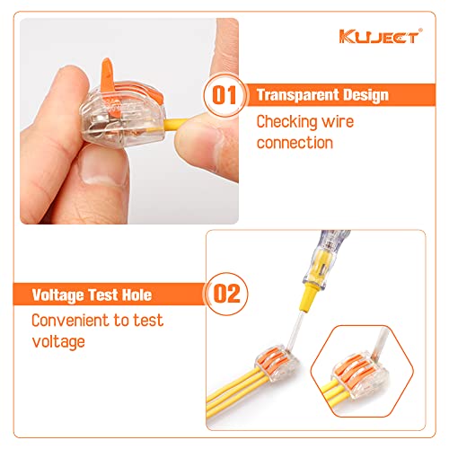 Kuject 200PCS Lever Wire Nuts Connectors Kit with 2/3/4/5/8 Conductor Combination, Electrical Lever Wire Connectors Push-in AWG 28-12, Wire Quick Connectors with 2 Circuit Inline Splices - Image 3