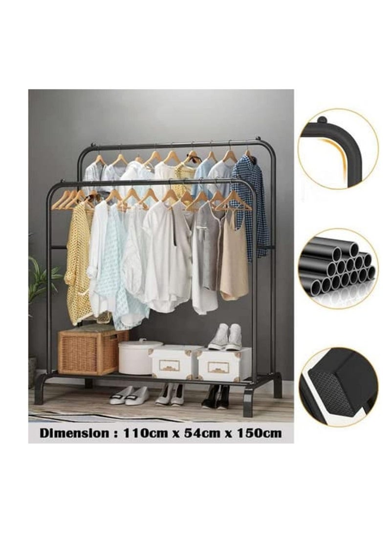 BLOOMING TIME Metal Garment Rack with Bottom Shelf – Multipurpose Clothes & Coat Organizer for Home Bedroom - Image 2