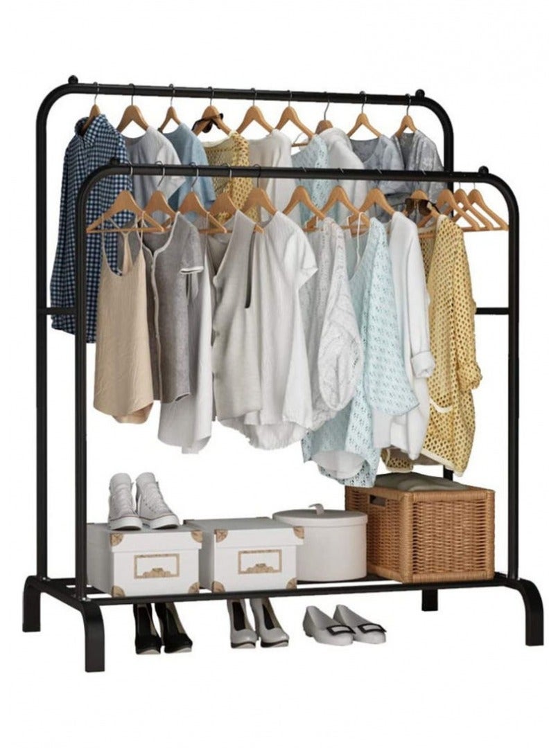 BLOOMING TIME Metal Garment Rack with Bottom Shelf – Multipurpose Clothes & Coat Organizer for Home Bedroom - Image 1