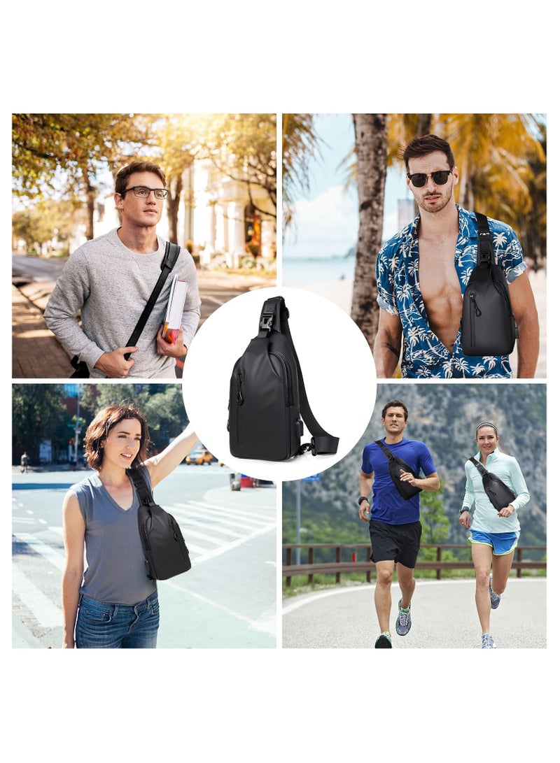 SOLARAE Sling Bags Chest Bag Backpack Shoulder Bag Crossbody Bags with USB Charging Port Mens Outdoor Waterproof Casual Bags Lightweight Sling Bag for Sports Outdoor Traveling - Image 4