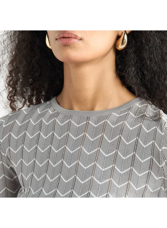 Splash FAV Textured Sweater with Round Neck and 3/4 Sleeves