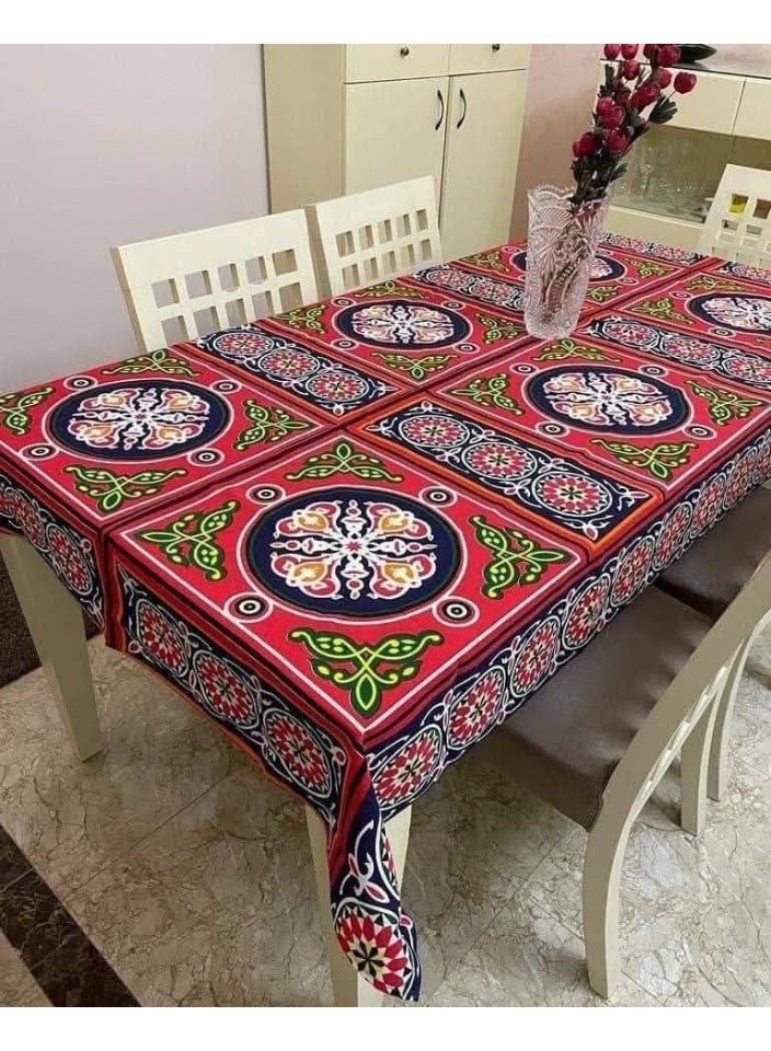 Fabric Tablecloth, Size 137*100Cm Ramadan Designs, Blue, Red, Multi-Patterned - Image 1