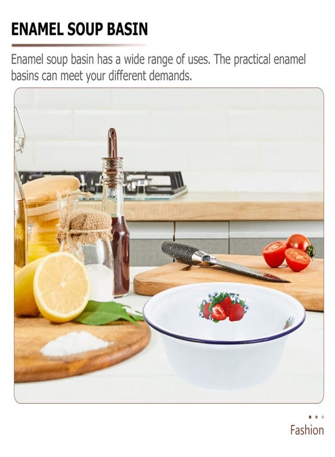 BESTonZON Enamel Deep Bowl 9.05 Inch Vintage Style Household Soup Server Noodle Bowl Salad Mixing Basin Kitchenware - Image 2