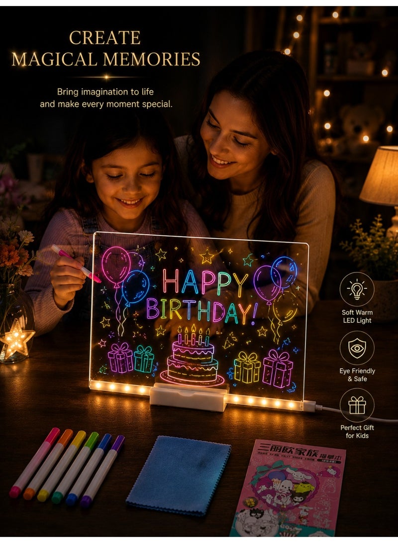 Eworld LED Acrylic Drawing Board for Kids with Warm LED Light, Reusable Magic Drawing Pad, Creative Writing & Doodle Board with 7 Color Markers, USB Powered Educational Gift Toy (300 x 200mm) - Image 4