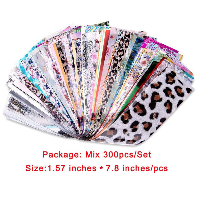 Duufin 300 Sheets Nail Foils Nail Art Transfer Foil Stickers Laser Flower Color Sheet Adhesive Stickers Paper Starry Sky Stars Black White Lace Design for Nail Art DIY Decoration - Image 2