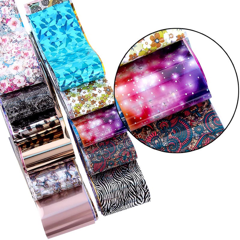 Duufin 300 Sheets Nail Foils Nail Art Transfer Foil Stickers Laser Flower Color Sheet Adhesive Stickers Paper Starry Sky Stars Black White Lace Design for Nail Art DIY Decoration - Image 3