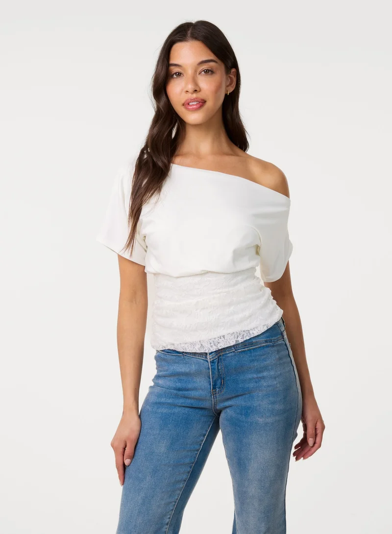 Pink Vanilla Slinky Puffball Top With Lace