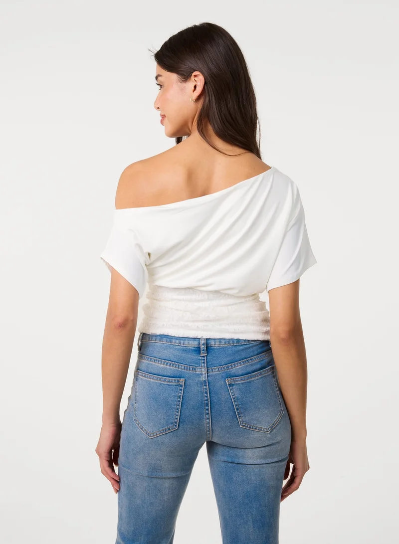 Pink Vanilla Slinky Puffball Top With Lace