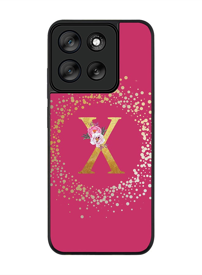 Stylizedd For Motorola Moto G56 Case,Slim fit Camera Protection, Shockproof Thin Phone cover  - Custom Monogram Floral - X ( Deep Pink ) - Image 1