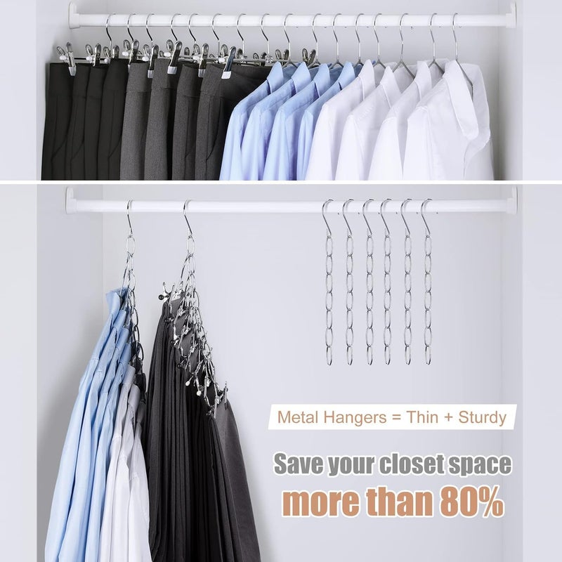 Goodern Space Saving Hangers,Metal Chain Clothes Hanger Organizer with 8 Slots for Heavy Clothes,Premium Hanger Hooks,Closet Storage,Collapsible Vertical Hangers,College Dorm Room Essentials(6 Pack) - Image 3