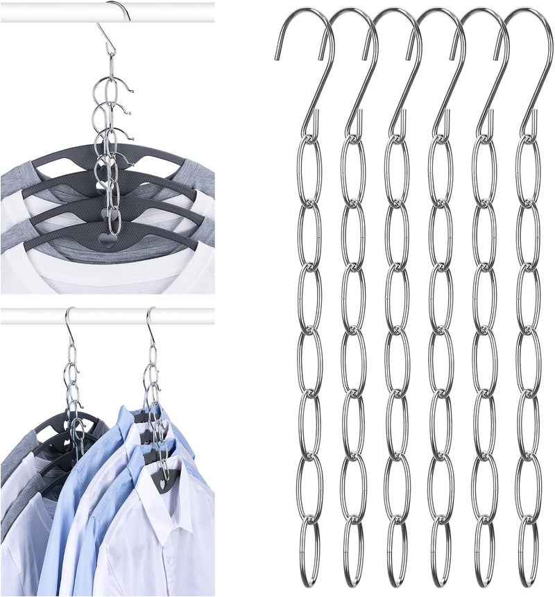 Goodern Space Saving Hangers,Metal Chain Clothes Hanger Organizer with 8 Slots for Heavy Clothes,Premium Hanger Hooks,Closet Storage,Collapsible Vertical Hangers,College Dorm Room Essentials(6 Pack) - Image 1