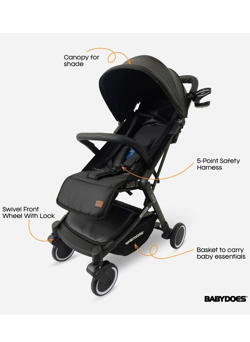 BABYDOES - Esmio - Travel Lite Shock Proof Baby Stroller With 5-Point Harness, Single Hand Fold, 360° Rotating Wheels, Air Travel Cabin, Cover Carry Bag, 0-4 Years (Up To 20 Kg) - Black - Image 1