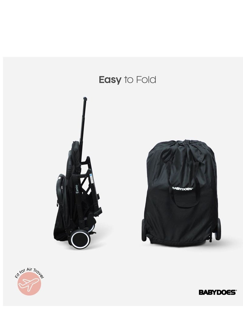 BABYDOES - Esmio - Travel Lite Shock Proof Baby Stroller With 5-Point Harness, Single Hand Fold, 360° Rotating Wheels, Air Travel Cabin, Cover Carry Bag, 0-4 Years (Up To 20 Kg) - Black - Image 1