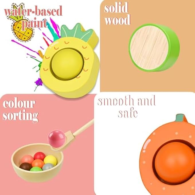 ألعاب مونتيسوري الخشبية، هدايا ألعاب للأولاد والبنات من 2 إلى 4 سنوات، لعبة كرات فرز الألوان في الكوب، لعبة الفواكه الخشبية للأطفال - Image 5