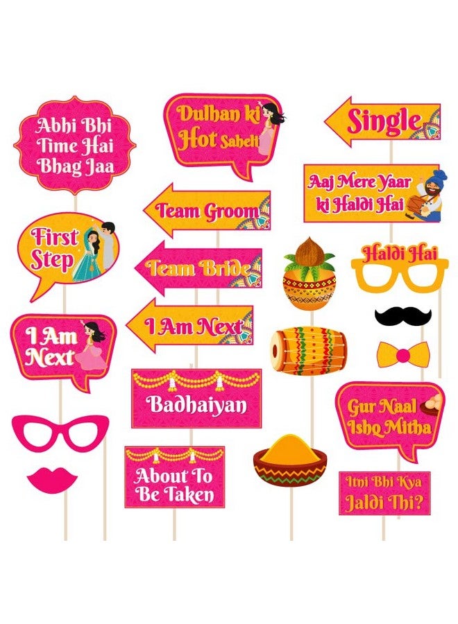 Festiko® Haldi Ceremony Photo Booth Party Props Set of 25 Pcs for Wedding Photo Booth/Haldi Photo Booth, Haldi Props for Bride and Family. - Image 1