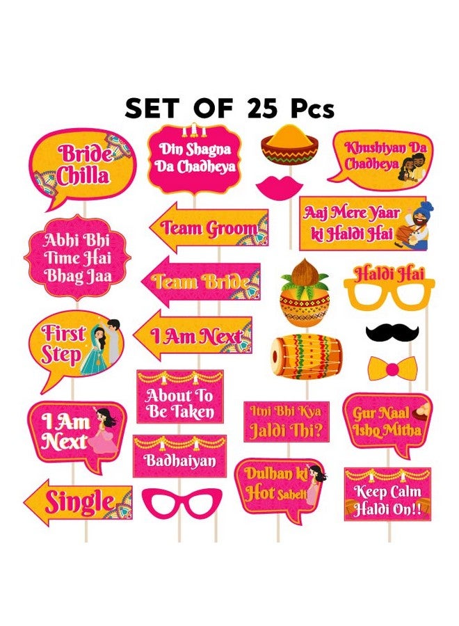 Festiko® Haldi Ceremony Photo Booth Party Props Set of 25 Pcs for Wedding Photo Booth/Haldi Photo Booth, Haldi Props for Bride and Family. - Image 2