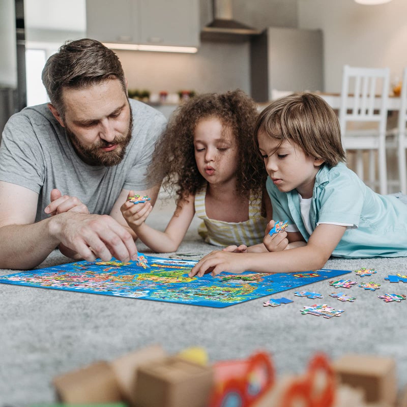 MOTYAWN 200 Pieces World Map Puzzle for Kids & Adults, World Map Jigsaw Puzzle Floor Puzzles Toddler Geography Educational Toys for Boys and Girls, Globe Atlas Puzzle Maps for Kids Learning Games - Image 2