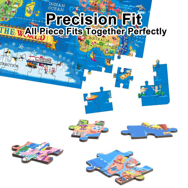 MOTYAWN 200 Pieces World Map Puzzle for Kids & Adults, World Map Jigsaw Puzzle Floor Puzzles Toddler Geography Educational Toys for Boys and Girls, Globe Atlas Puzzle Maps for Kids Learning Games - Image 4