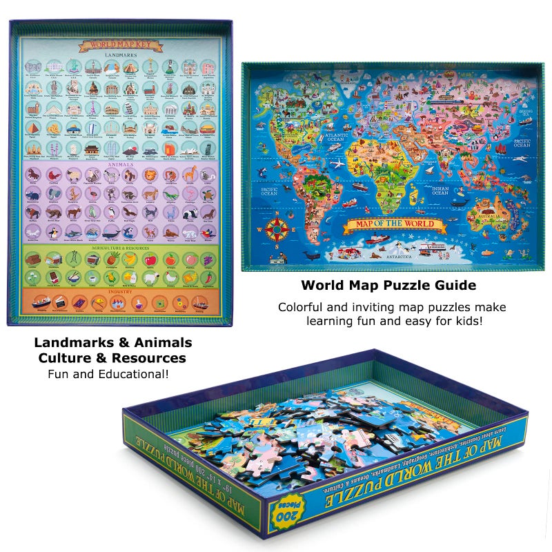 MOTYAWN 200 Pieces World Map Puzzle for Kids & Adults, World Map Jigsaw Puzzle Floor Puzzles Toddler Geography Educational Toys for Boys and Girls, Globe Atlas Puzzle Maps for Kids Learning Games - Image 5