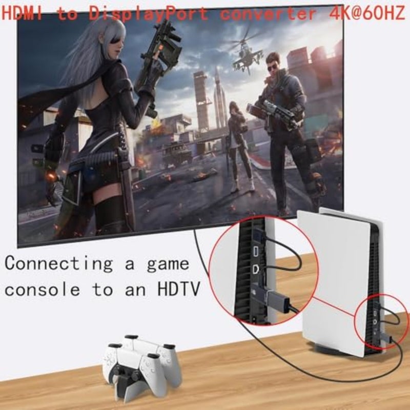 محول HDMI إلى DisplayPort لاستخدام الكمبيوتر والكمبيوتر المحمول، غطاء معدني، أسود، يدعم التحويل أحادي الاتجاه 4K 60 هرتز - Image 5