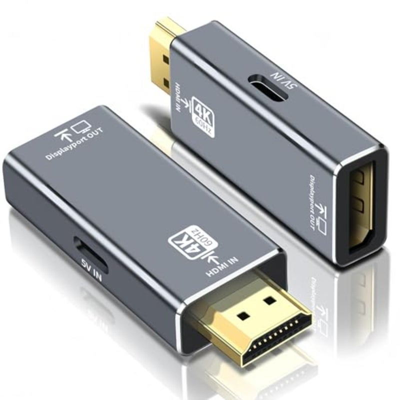 محول HDMI إلى DisplayPort لاستخدام الكمبيوتر والكمبيوتر المحمول، غطاء معدني، أسود، يدعم التحويل أحادي الاتجاه 4K 60 هرتز - Image 1