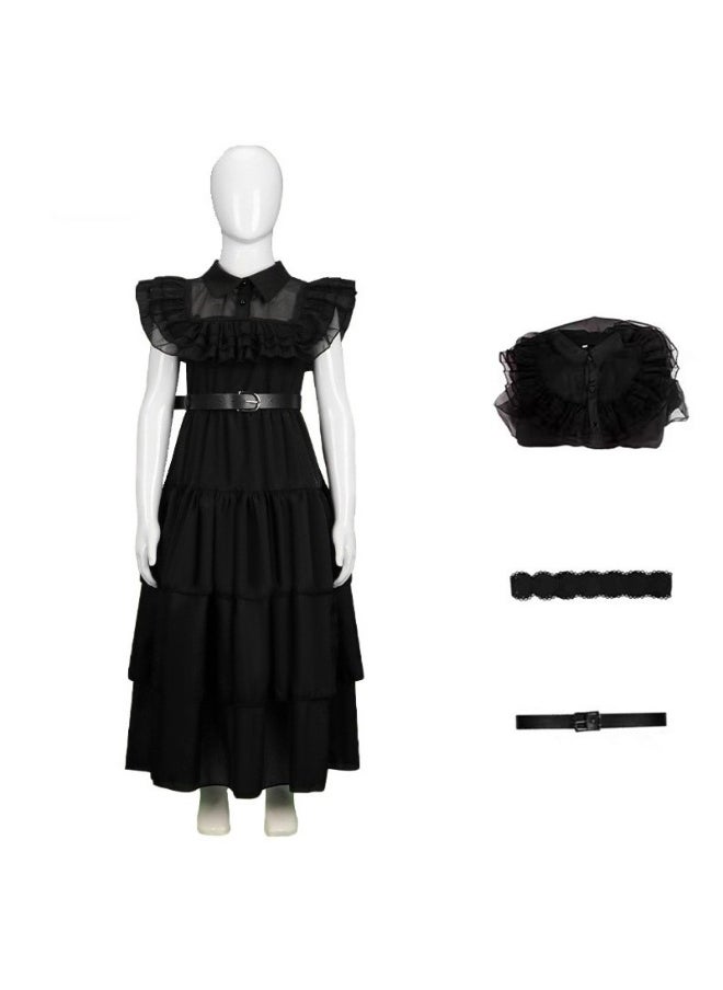 NIBEMINENT The Adams family's cosplay costume, chiffon dress, Wednesday black retro role-playing black chiffon  - Image 1