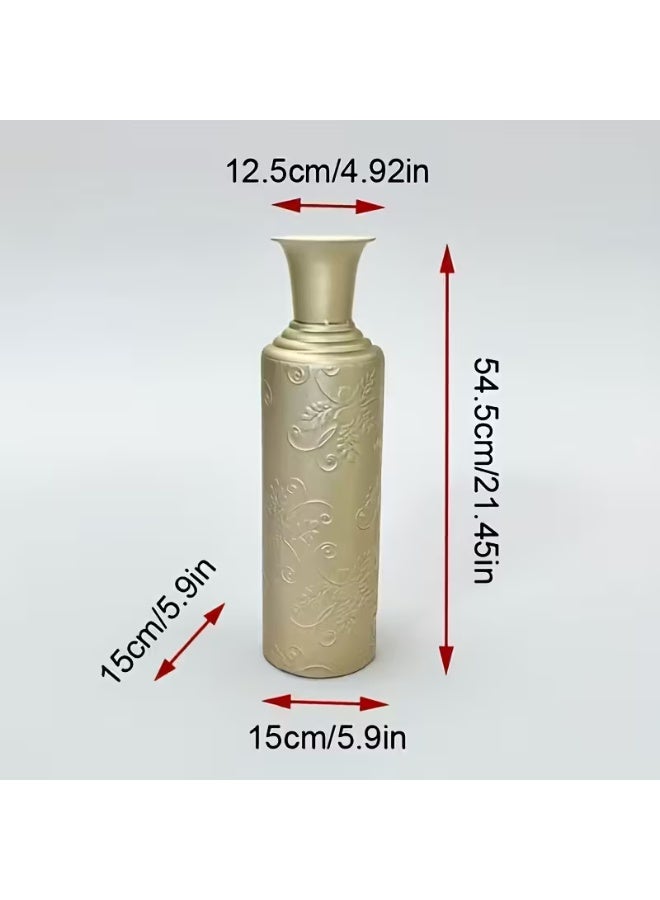 erorex Modern Luxury Golden Floor Vase - Elegant Cylindrical Iron Flower Vase with Black or Golden Finish, Sturdy Round Base & Smooth Spherical Top for Living Room, TV Stand, Office Decor - Durable Tall Centerpiece for Home Décor, Scandinavian-Inspired Design with Intricate Leaf Patterns, Sleek Golden Finish for Stylish Home Accents, Ideal for Sunflowers or Tall Branches, Minimalist Aesthetic Vase, Table Vase Decor, Big Vases Home Decor Living Room, Vases for Dining Table, - Image 2