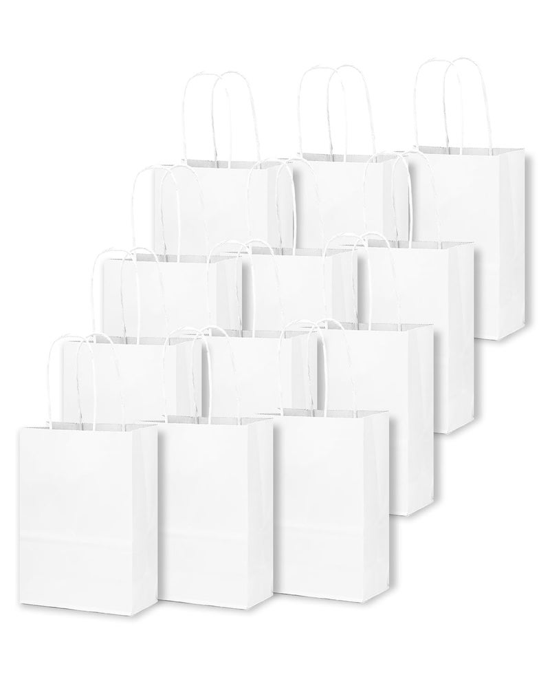 qiqee 50-Packs White Paper Gift Bags with Handles Bulk 4.5"x2.5"x6" Mini Size Party Favor Bags Multiple Uses - Image 2