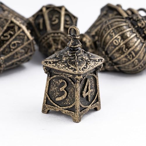 Cusdie 7Piece Lantern DND Dice SetMetal Dice with Skull Dice Bag Perfect for Tabletop RPGs Board Games Gifting and CollectingBronze - Image 5