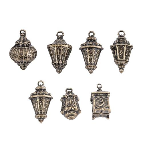 Cusdie 7Piece Lantern DND Dice SetMetal Dice with Skull Dice Bag Perfect for Tabletop RPGs Board Games Gifting and CollectingBronze - Image 1