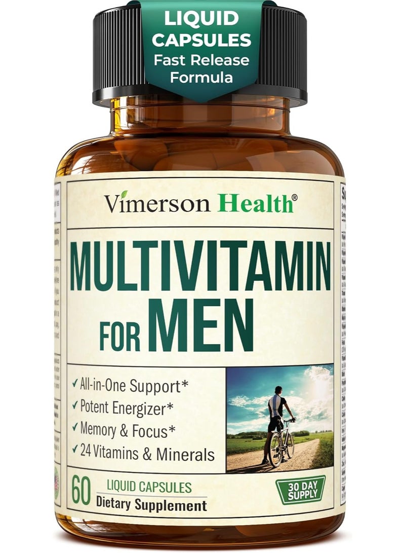 فايمرسون هيلث فيتامينات متعددة للرجال - 60 كبسولة سائلة من اسنشيال للرجال مع فيتامين B12 وA وD وC والزنك والمغنيسيوم واكثر من ذلك لصحة الجسم بالكامل - 29 عنصر غذائي رئيسي وفيتامينات للرجال - Image 1