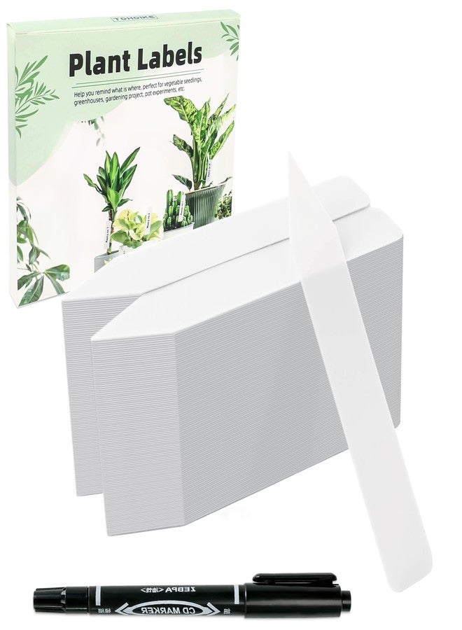 TDHDIKE Plant Labels 4 Inch Plastic Plant Name Tags for Seedlings Garden Labels Markers Nursery Plant Tags Seed Labels Stakes with Permanet Marking Pen Plant Markers for Outdoor Garden (White200) - Image 1