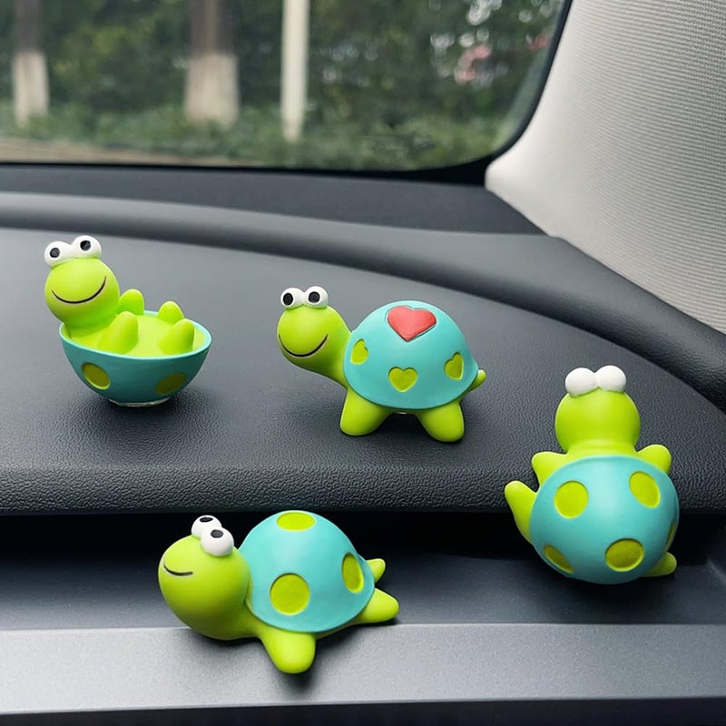 JARPSIRY 4 Pcs Mini Resin Tortoise Figurines Cute Car Accessories, Funny Turtles Rear View Mirror & Dashboard Decorations, Car Interior Ornaments, Fairy Garden Landscape Decor Gift - Image 1