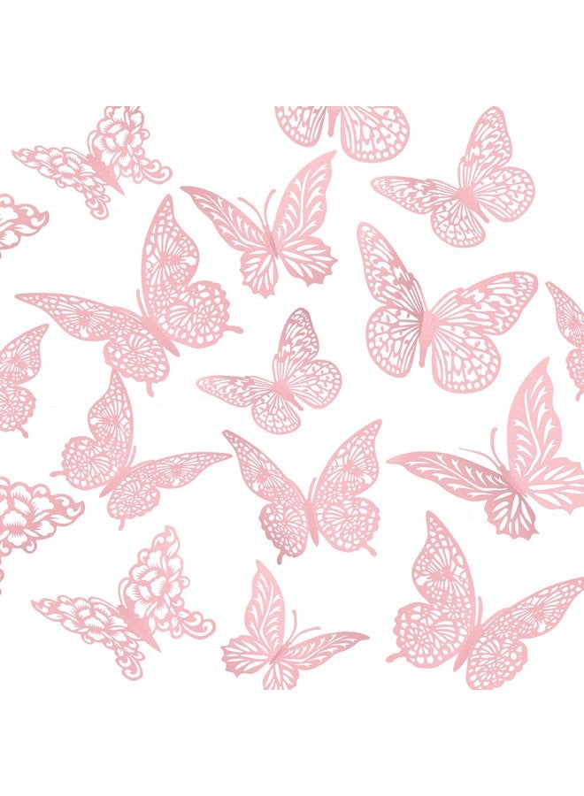 XUNXMAS 3D Pink Butterfly Wall Decor 3 Sizes 4 Styles Butterfly Party Decorations Cake Decorations Removable Stickers Wall Decor Room Mural Metallic Kids (Pink, 48Pcs) - Image 1