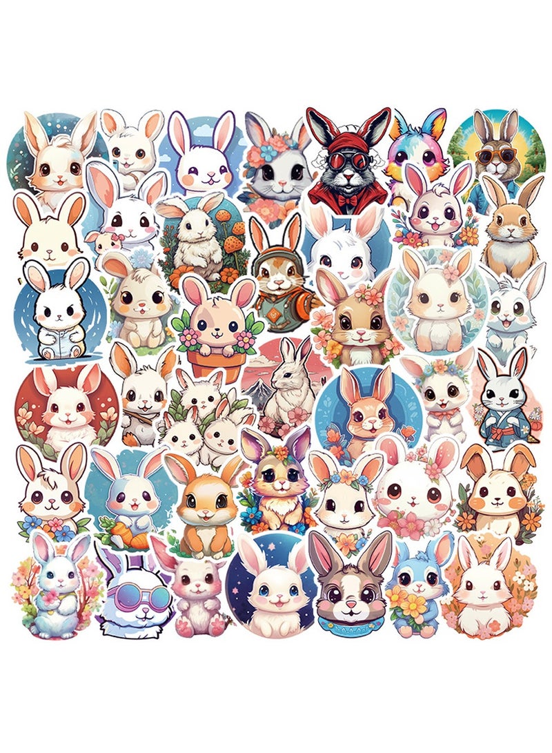 50-Piece Cute Rabbit Stickers Waterproof Bunny Vinyl Stickers for Laptop - Image 1