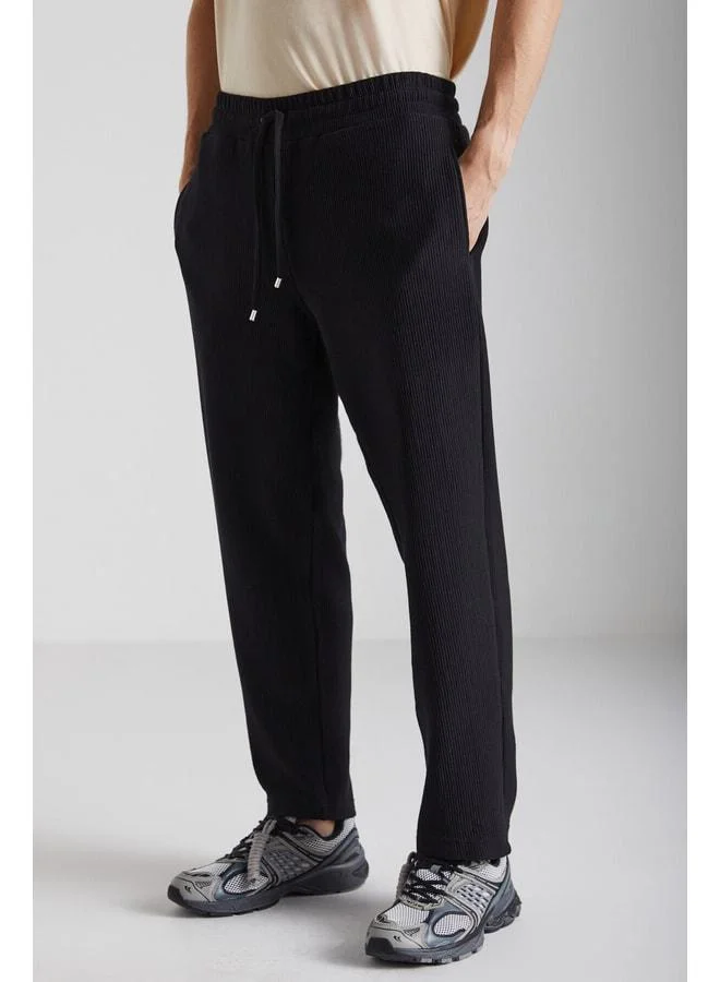 GRIMELANGE Berthola Men's Patterned Fabric Regular Fit 3‑Ply Organic Cotton Lining Black Sweatpants.