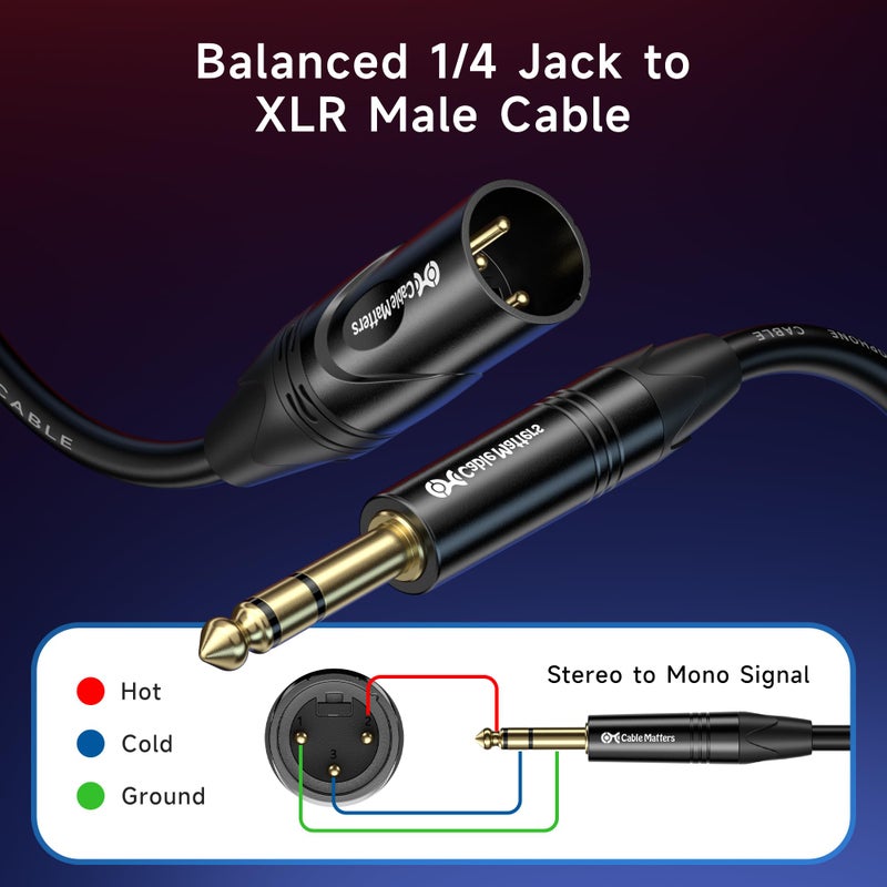Cable Matters 6.35mm (1/4 Inch) Short TRS to XLR Cable - 3ft, Male to Male XLR to TRS Cable, Black â€“ Not for Microphone Use - Image 2