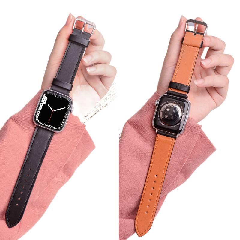 سوار ساعة ذكية سوار جلدي كلاسيكي متوافق مع Apple Watch بملاءمة قابلة للتعديل وحزام بديل باللون بني قابل للتعديل - Image 2