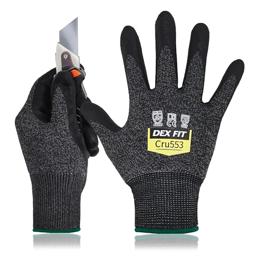 DEX FIT Level 5 Cut Resistant Gloves Cru553, 3D-Comfort Fit, Firm Grip, Thin & Lightweight, Touch-Screen Compatible, Durable, Breathable & Cool, Machine Washable; Black Grey M (8) 3 Pairs - Image 1