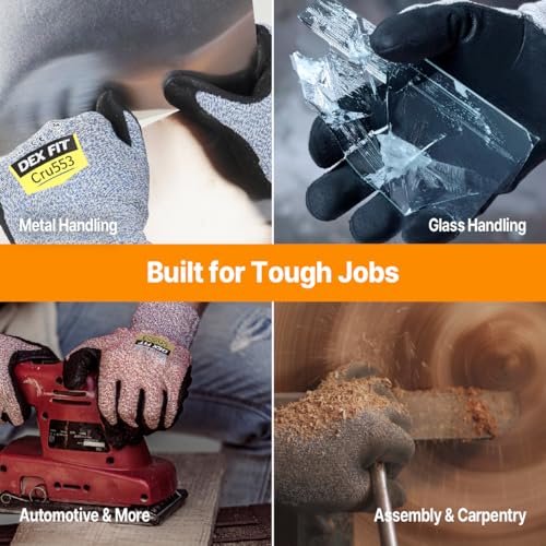 DEX FIT Level 5 Cut Resistant Gloves Cru553, 3D-Comfort Fit, Firm Grip, Thin & Lightweight, Touch-Screen Compatible, Durable, Breathable & Cool, Machine Washable; Black Grey M (8) 3 Pairs - Image 5
