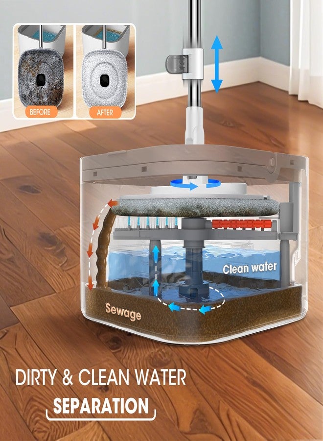 BOMIDI مجموعة ممسحة ودلو، ممسحة دوارة سهلة الاستخدام مع نظام مياه قذرة منفصل، ممسحات تنظيف عميق للأرضيات، ممسحات متعددة الاستخدامات للجدران - Image 3