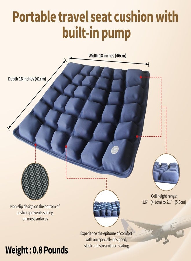 ANMSVI Air Inflatable Travel Seat Cushion with Built-in Pump - Portable and Adjustable for Airplane, Car, Train, Truck, Office, Home - Coccyx, Sciatica, Tailbone Pain Relief - 46x41x5.3cm - Image 4