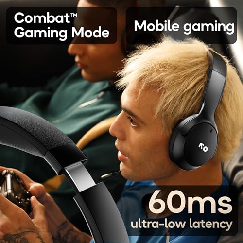 GOBOULT Q Over Ear Bluetooth Headphones with 70H Playtime, 40mm Bass Drivers, Zen™ ENC Mic, Type-C Fast Charging, 4 EQ Modes, Made in India, IPX5 Headphones Wireless with mic (Jet Black) - Image 5