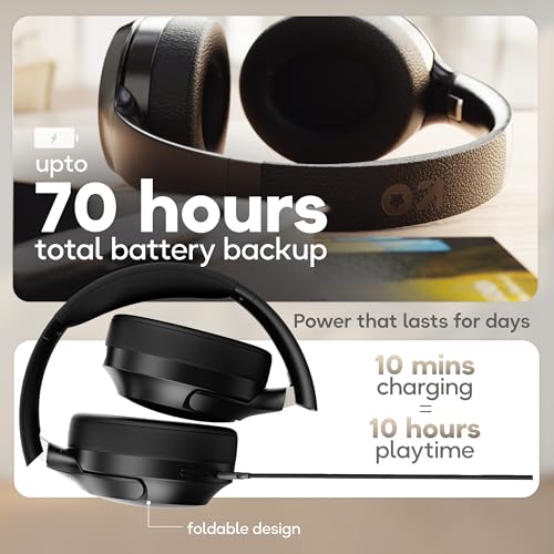 GOBOULT Q Over Ear Bluetooth Headphones with 70H Playtime, 40mm Bass Drivers, Zen™ ENC Mic, Type-C Fast Charging, 4 EQ Modes, Made in India, IPX5 Headphones Wireless with mic (Jet Black) - Image 3