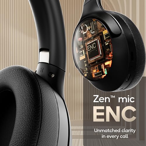 GOBOULT Q Over Ear Bluetooth Headphones with 70H Playtime, 40mm Bass Drivers, Zen™ ENC Mic, Type-C Fast Charging, 4 EQ Modes, Made in India, IPX5 Headphones Wireless with mic (Jet Black) - Image 4