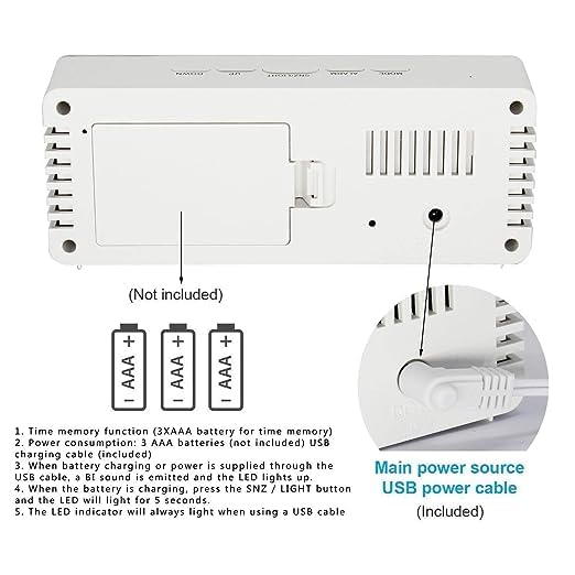 R RUNILEX Digital Mirror Alarm LED Bedside Clock with Temperature Snooze Voice Control Makeup Mirror Adjustable Brightness LED Clock White Mirror - Image 2