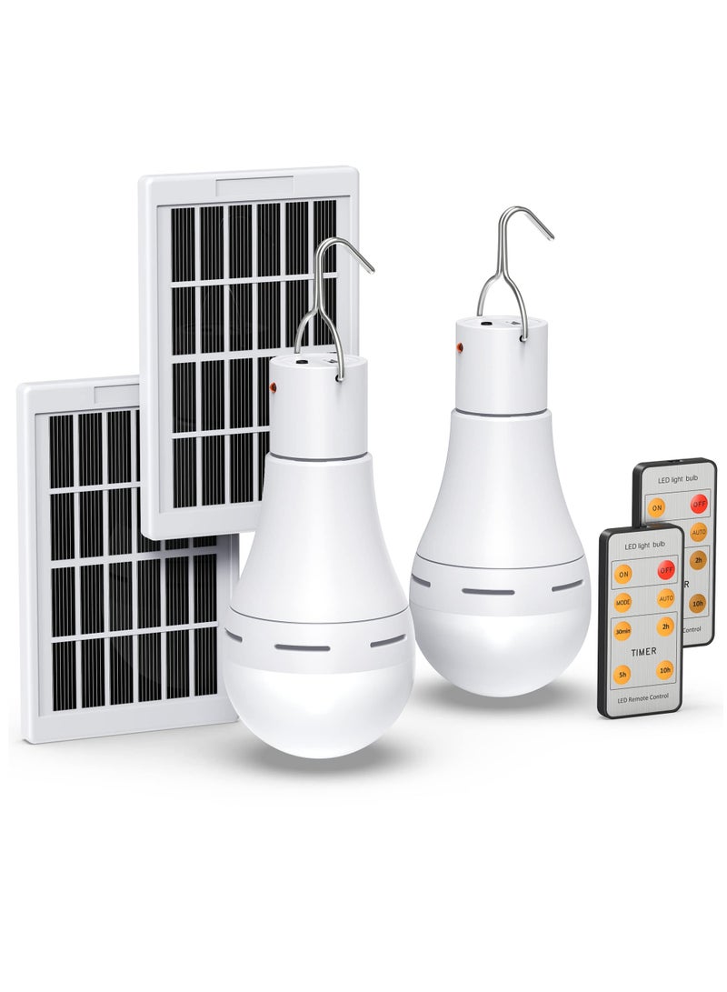 Zikra 2-Pack Rechargeable LED Light Bulbs with Solar Panel, 6500K, 300 Lumen - Solar-Powered Tent Bulbs with Clip Hook and Remote, Ideal for Camping, Emergency, Indoor & Outdoor Use - Image 1