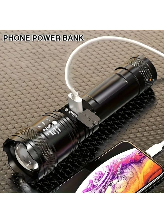 مصباح تكتيكي USB قابل لإعادة الشحن معدن، تكبير وتركيز للاستخدام في الهواء الطلق والتخييم - Image 4