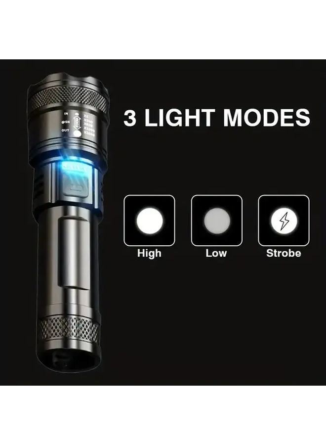 مصباح تكتيكي USB قابل لإعادة الشحن معدن، تكبير وتركيز للاستخدام في الهواء الطلق والتخييم - Image 1